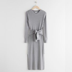 & Other Stories Light Gray Ribbed Crewneck Sweater Dress